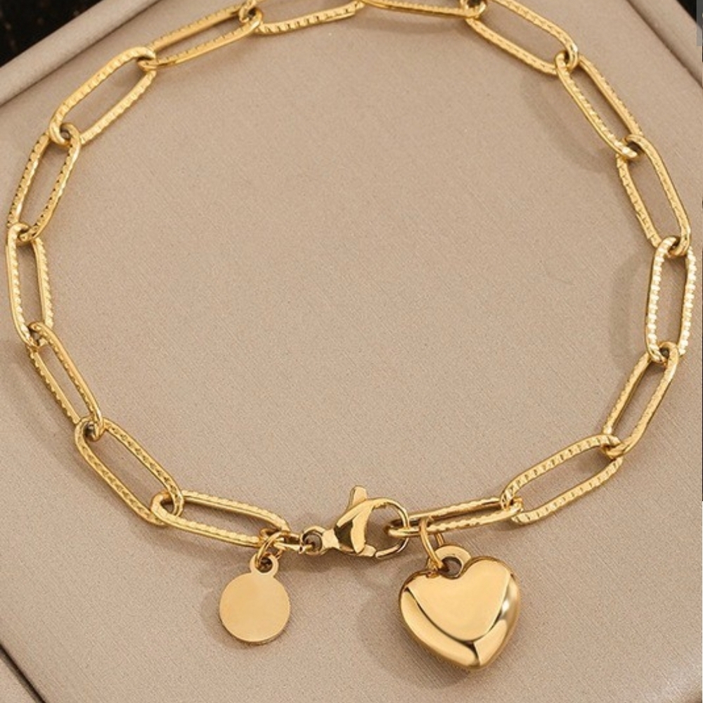 18kGold Starnish Free Stainless Steel Heart Charm Bracelet